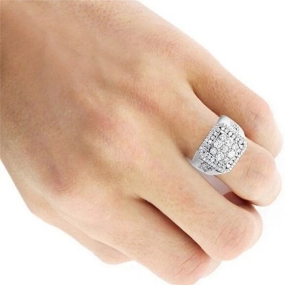 Stunning Lg. 1.50CTW. Men's Multi Stone Diamond Ring Stamped 925 Sterling Silver - Picture 3 of 5